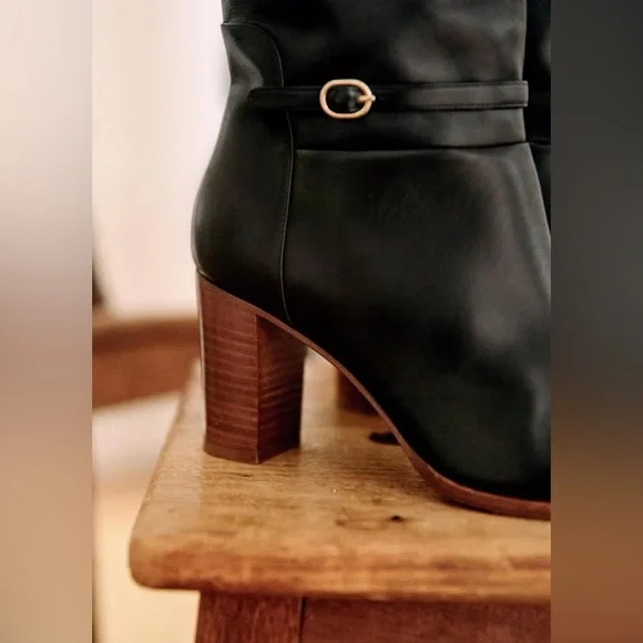 Sezane High Angele Boots Smooth Black Leather Size 41 US 10 - Picture 7 of 8